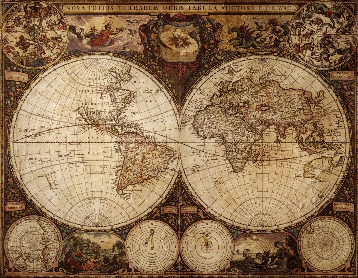 Ρόλερ - Ρολοκουρτίνα Σχέδιο Χάρτες - Πυξίδα - Ρολόγια 12 Παγκόσμιος χάρτης ισημερινός